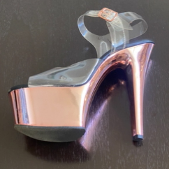 Pleaser Stilettos | Rose Gold + Clear - Picture 5 of 15